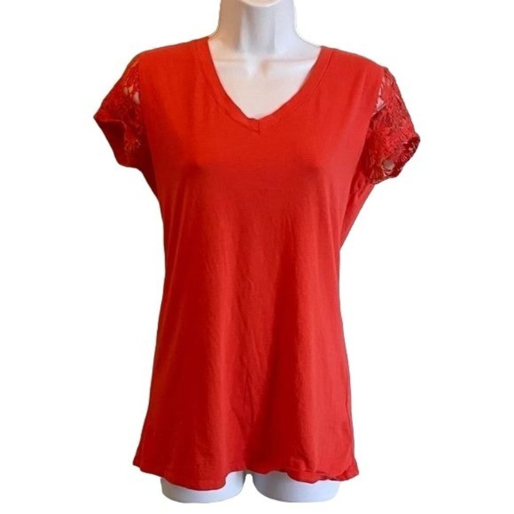 Doublju Short Sleeve Top with Lace Sleeves Medium